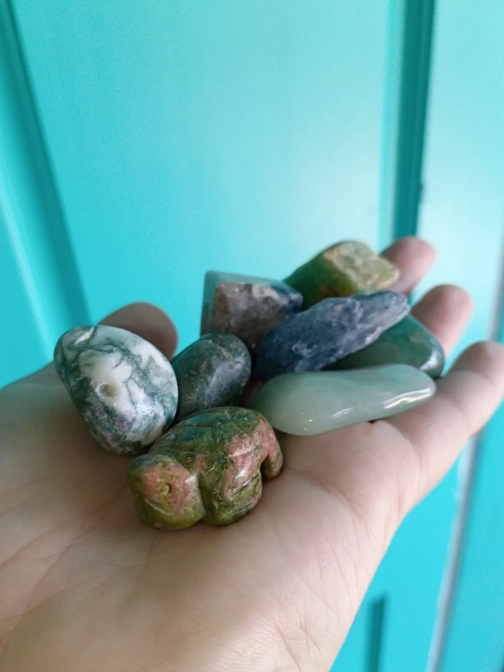 Scoop Of Polished Green and Pink Decorative Gemstone Set